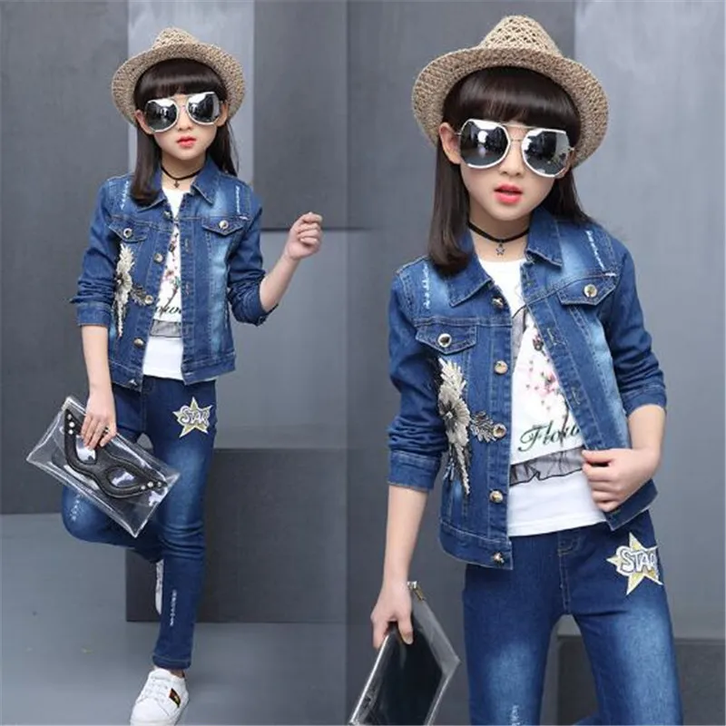 Женский джинсовый костюм футболка и джинсовые брюки|cowboy suit|girls clothing setsclothing sets |