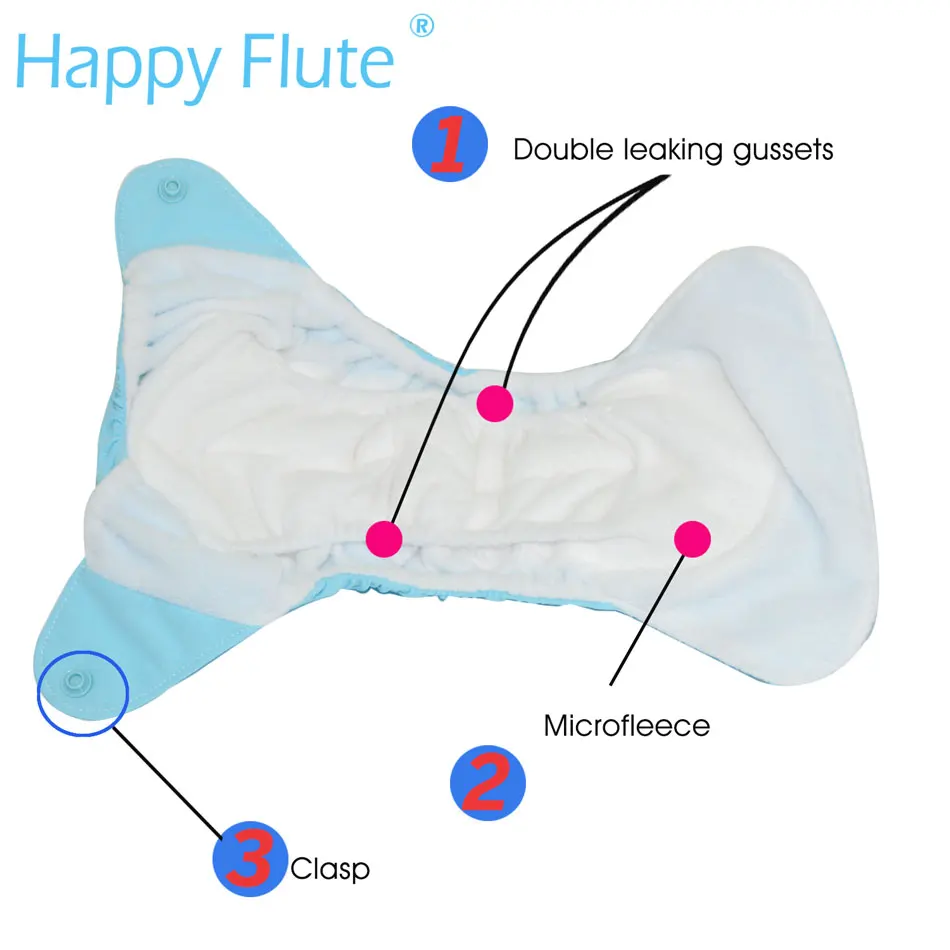 Тканевые подгузники Happy Flute NB детские AIO с внутренней вставкой из микрофлиса.