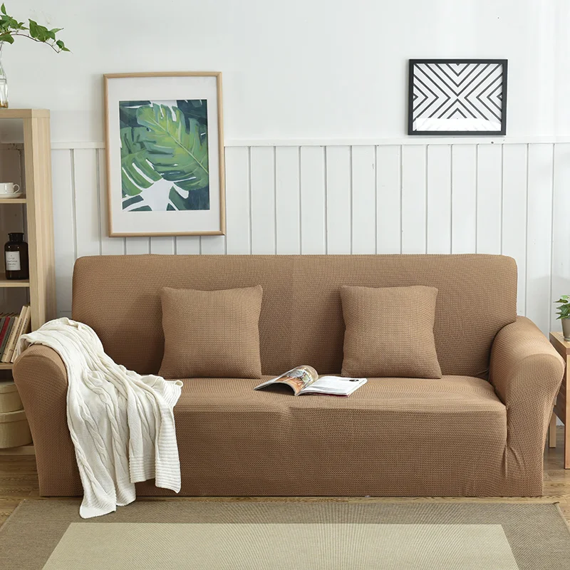 Light Coffee Color Woven Lattice Knit Sofa Cover High Grade