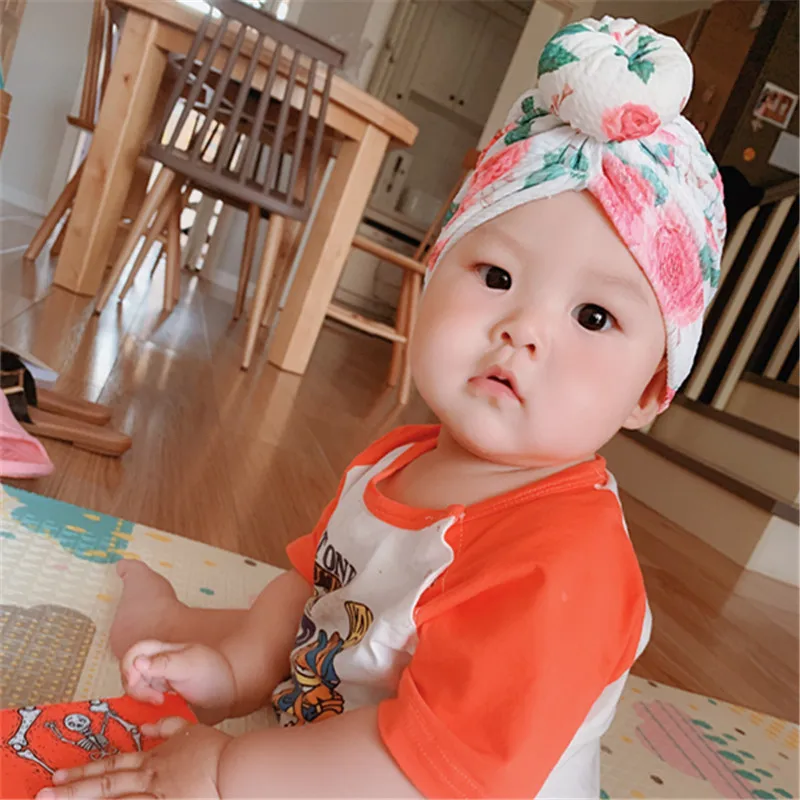 1 шт. модная пончик хлопковая детская шапка эластичная шапочка с цветком шапочка для новорожденных детские повязки тюрбан Детские аксессуары для волос шляпы