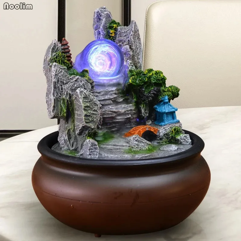 

Chinese Style Feng Shui Wheel Water Fountains Resin Crafts Living Room Desktop Decoration Home Office Teahouse Table Furnishings