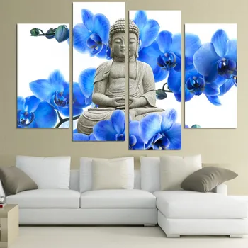 

Canvas Paintings Posters Faith Art 4 Panel Modern Large Oil Buddha Wall Print Canvas Home Living Room Decorations Abstract 2