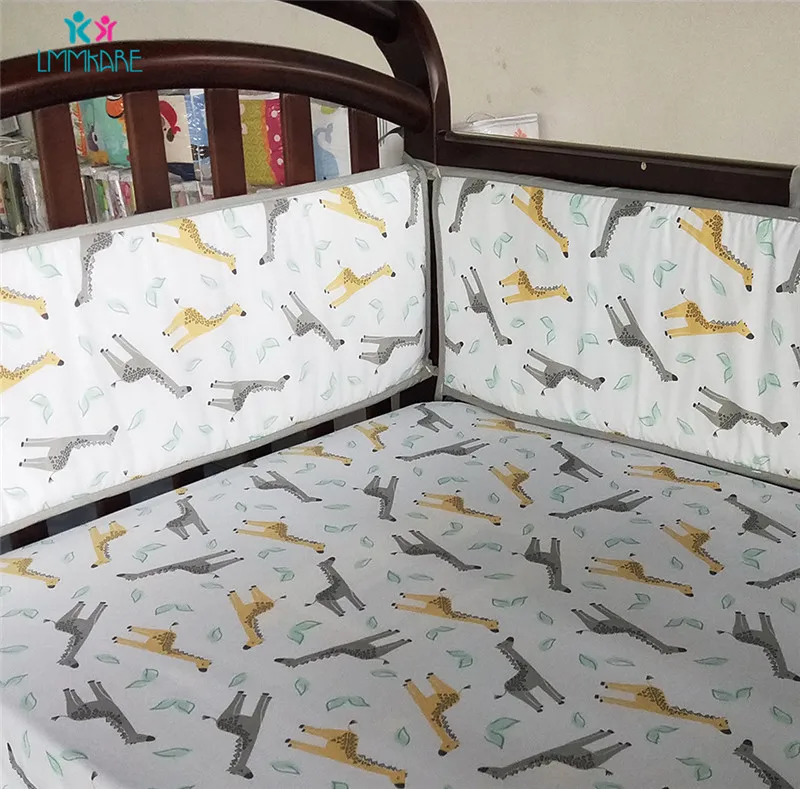 Хлопковый комплект постельного белья для малышей с милым мультяшным жирафом, объемная вышивка, детская простыня, одеяло, подушка, дышащая мягкая детская кровать, бамперы - Цвет: Bed Bumpers