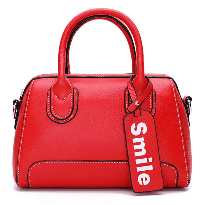 

New Arrival Fashion Boston Bag Top Layer Genuine Leather Women's Bag Leisure Shoulder Bag Crossbody bag Smile Pendant #8P1051