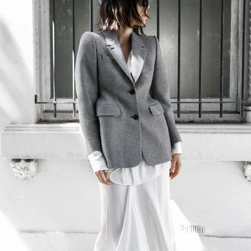 Twotwinstyle xadrez feminino casaco de lã com