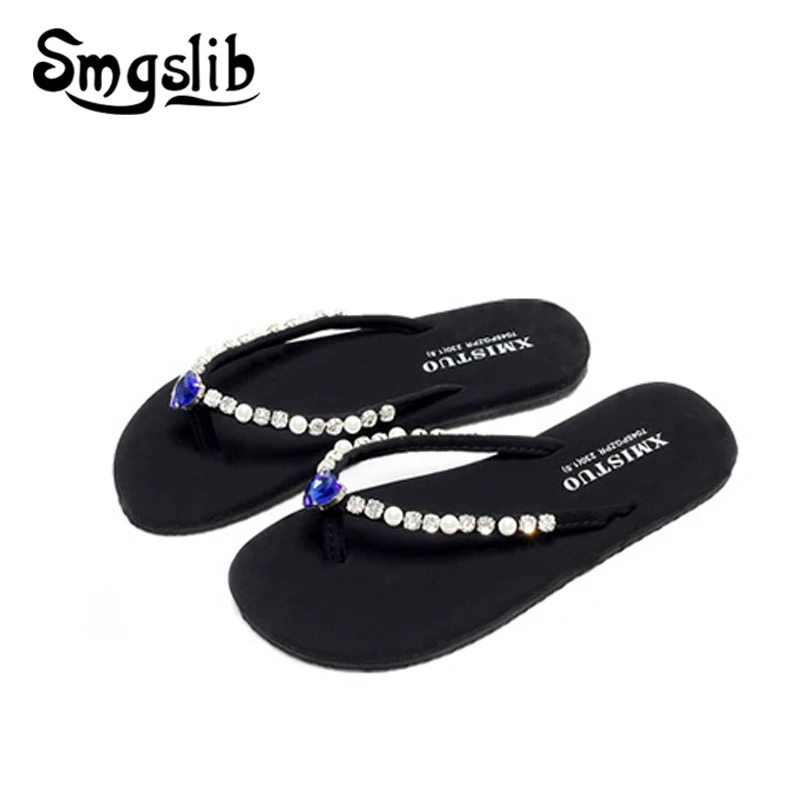 

Woman flip flops Lady Fashion Casual Beach Slippers Flip-flops Home Sandals Women 2019 Summer Comfortable Cristal Heel Slippers