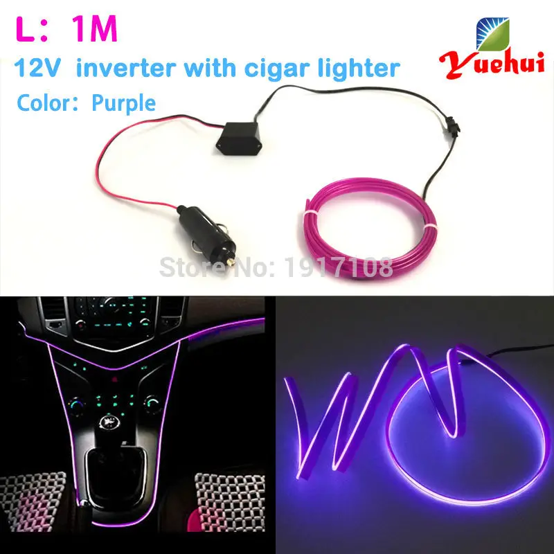 

2.3mm-Skirt 1M Purple EL Wire Rope Tube For Car Decorative Thread Indoor Decals Tags Flexible Neon Light With DC-12V Driver