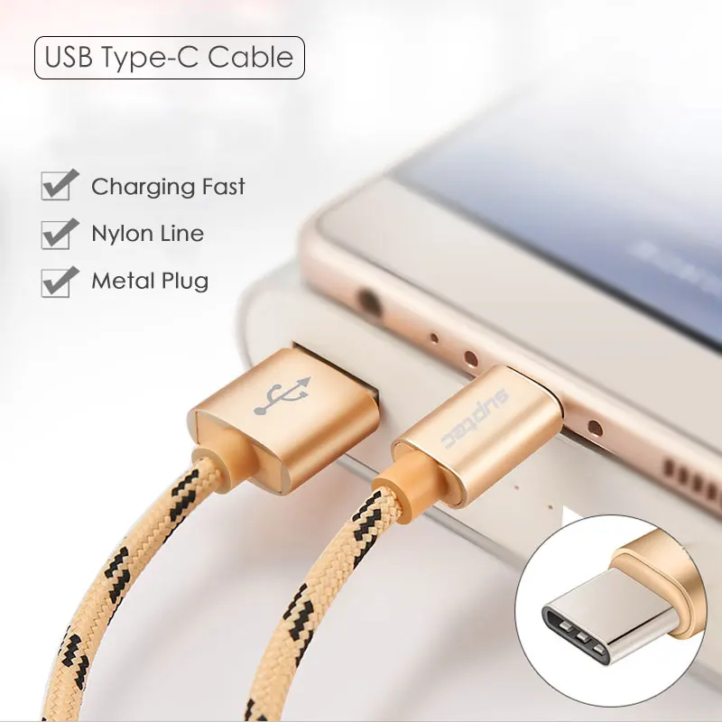 SUPTEC 5 шт нейлоновый кабель usb type C type-C для быстрой зарядки samsung S8 S9 Xiaomi 4C 5 6 huawei P10 P20 Oneplus Nexus 6P