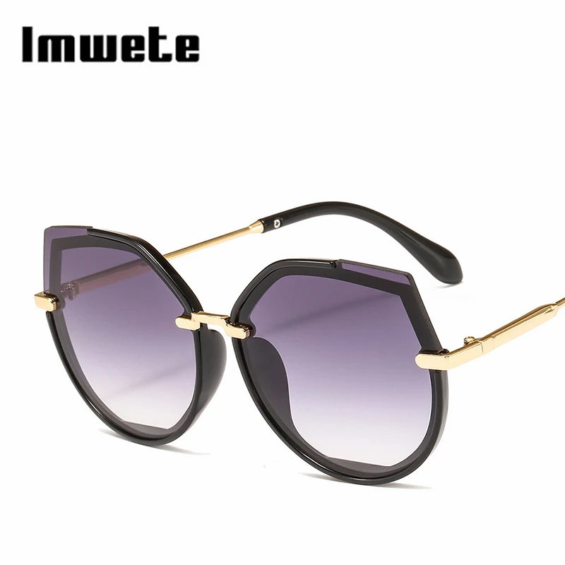 Imwete, женские солнцезащитные очки с морскими линзами, женские модные солнцезащитные очки с большой металлической оправой, фирменный дизайн, UV400 - Цвет линз: Черный