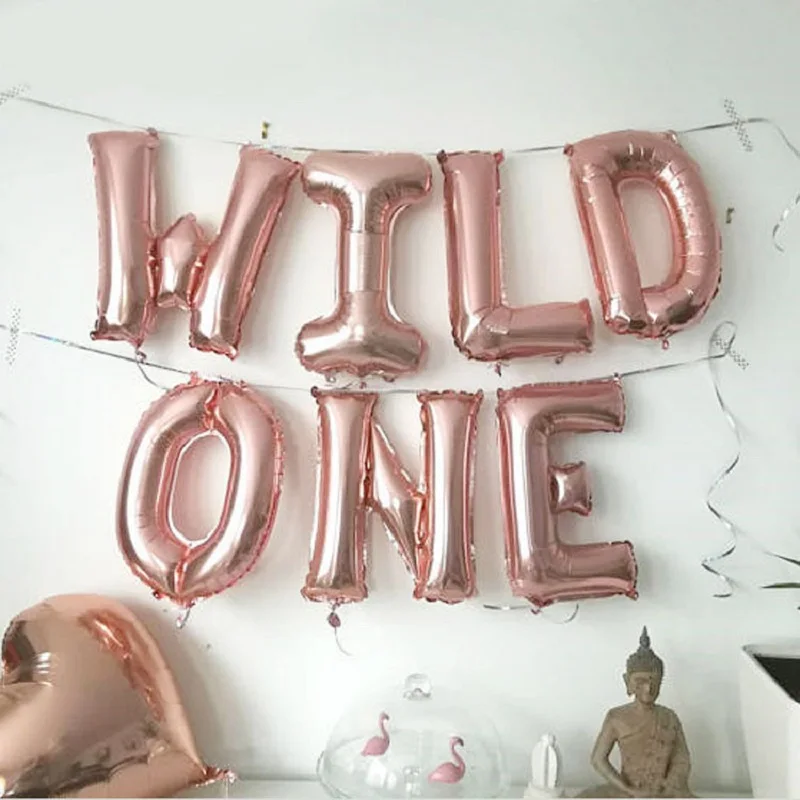 

7pcs/lot 16Inch WILD ONE Letter Aluminum Foil Balloon Banner Rose Gold Boy Baby Shower 1st Birthday Party Monster Theme Decor