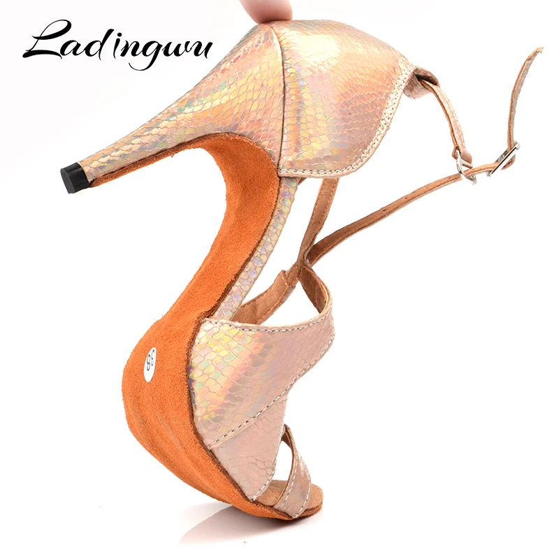 Dance Shoes Ladingwu Dance Shoes Woman Latin Unique Snake texture PU Salsa Dance Shoes 10cm Heels Tango Professional perform
