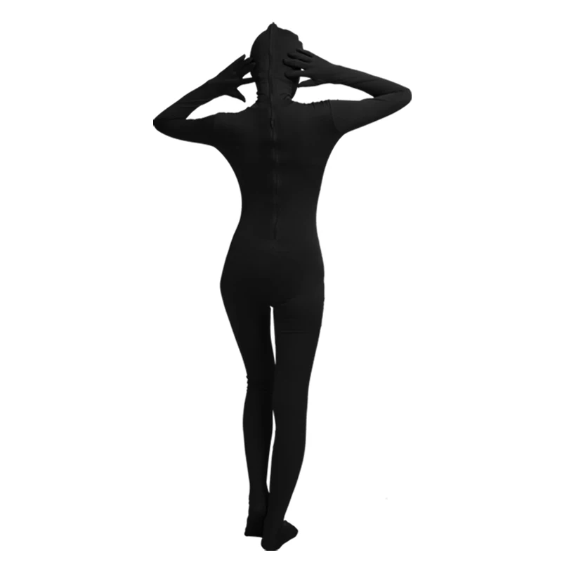 Ensnovo Black Zentai Bodysuit Nylon Spandex Suit Eyes Open Skin