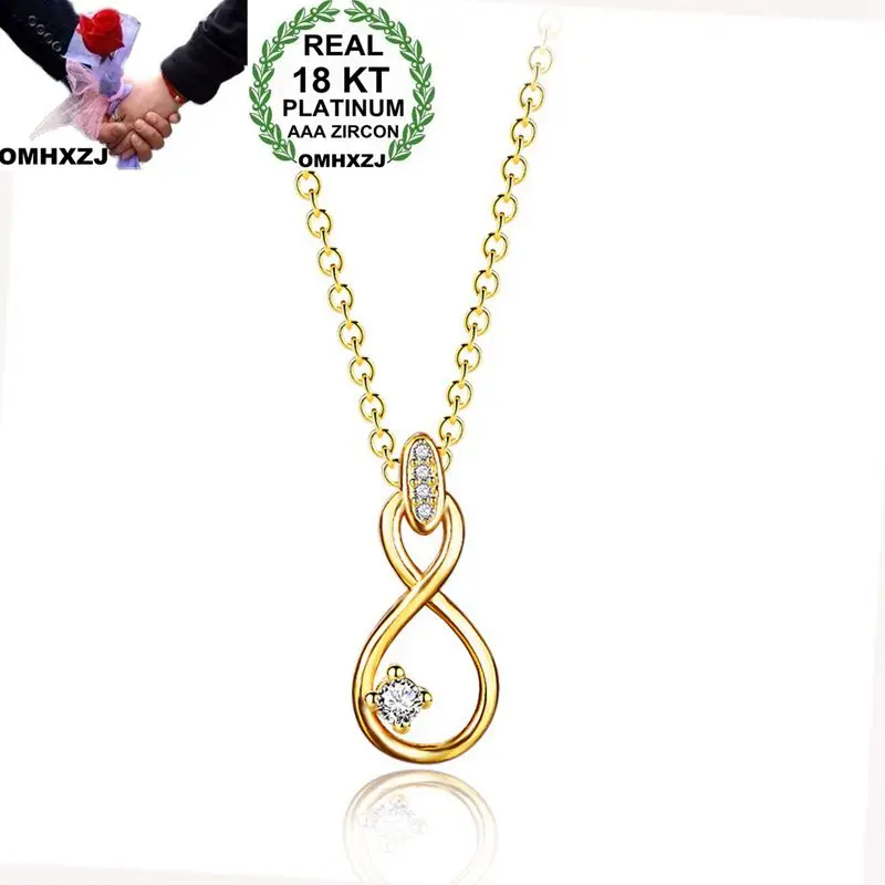 OMHXZJ Wholesale Personality Fashion OL Woman Girl Party Wedding Gift Gold Lucy 8 AAA Zircon 18KT Gold Pendant Necklace NC133