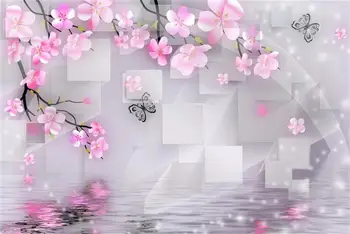 

3d room photo wallpaper custom mural non-woven wall sticker Pink flowers sofa TV background painting 3d wall murals wallpaper