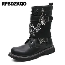 Дизайнерские модные мужские ботинки до середины голени с искусственным мехом в стиле милитари; Винтажные ботинки в байкерском стиле; черные армейские ботинки на массивном каблуке в стиле рок-панк; сезон зима