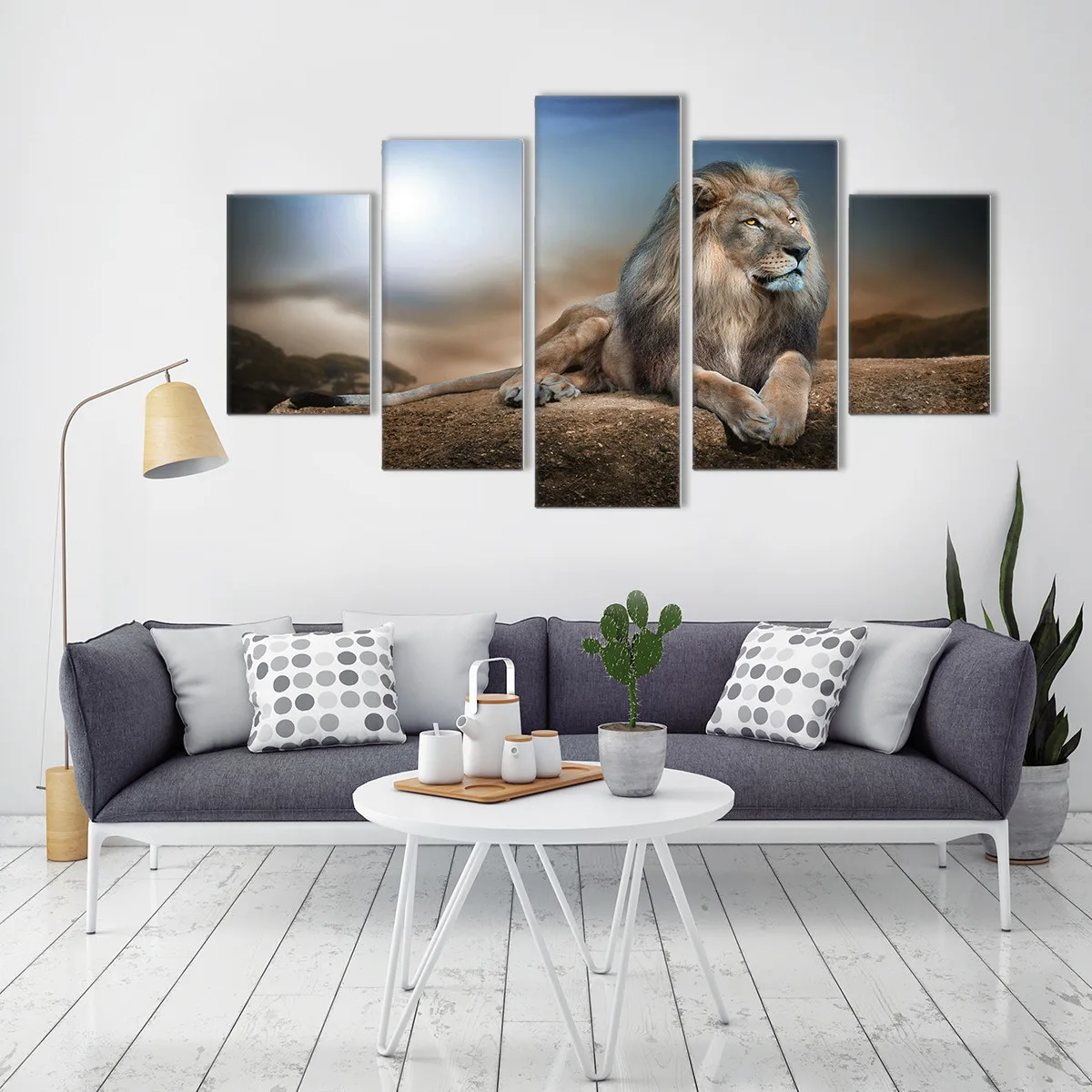 5 Panels HD Printed Male Lion Animal Wall Art Painting Canvas Print Room decor print poster