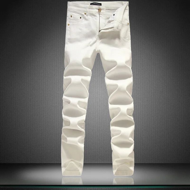 

Mens Skinny jeans men 2017 Runway Distressed slim elastic jeans denim Biker jeans hiphop pants Washed jeans for men white