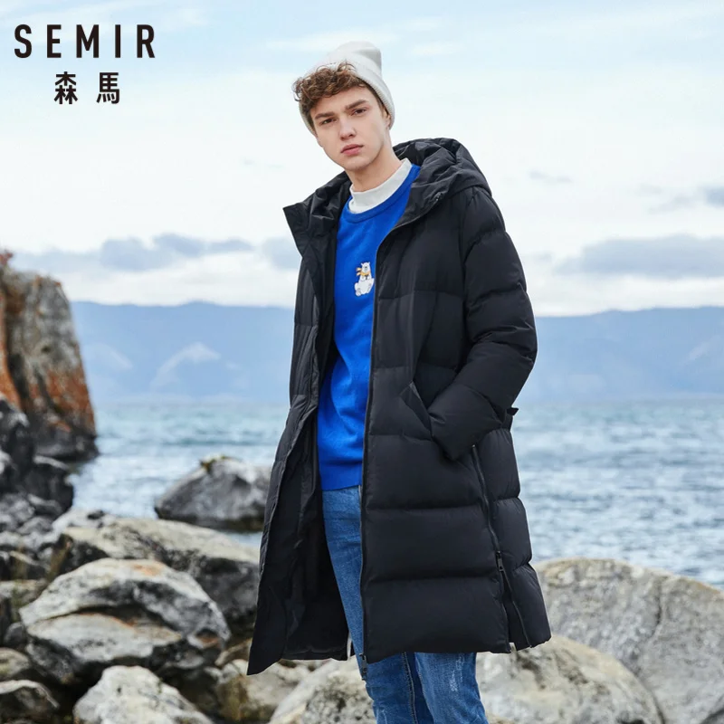 SEMIR мужское стеганое пуховое пальто с капюшоном с наклонным карманом, мужское пуховое пальто с капюшоном на подкладке, на молнии, с внутренним карманом