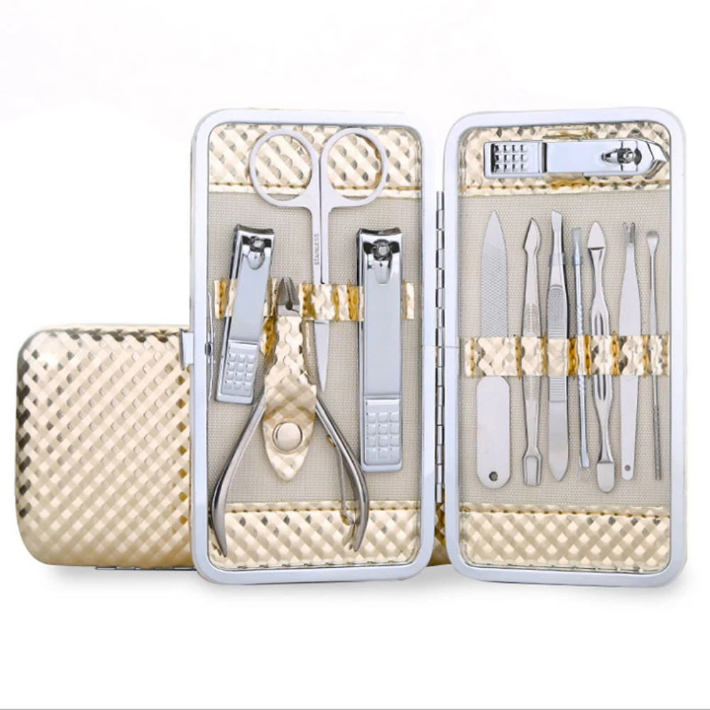 

12 PCS/set New Nail Art Manicure Tools Set Nails Clipper Scissors Tweezer Knife Manicure Kit Stone Pattern Case Nail Accessory