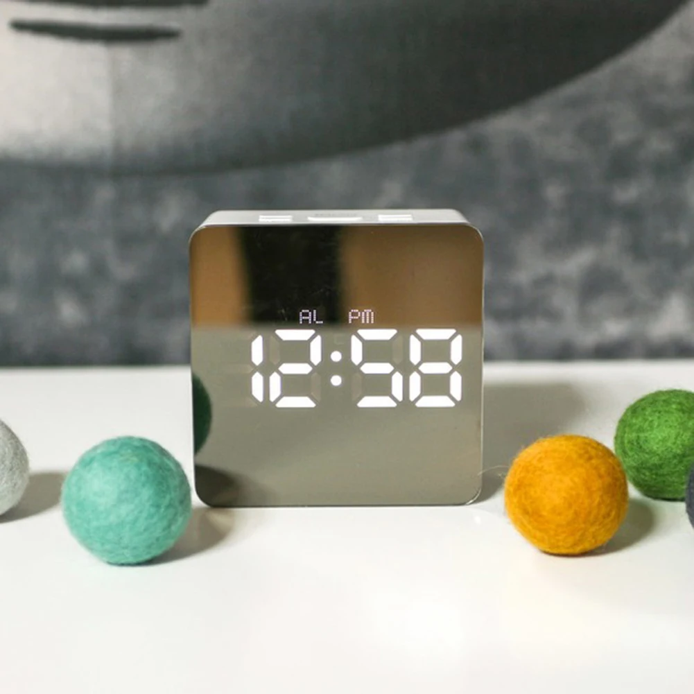 Творческий светодиодный зеркало цифровой будильник часы с режимом включения по таймеру настольные часы Wake Up Light Электронный Температура Дисплей дома Кухня часы декор