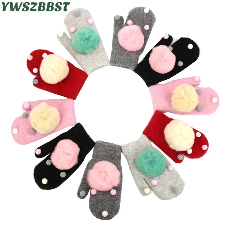 

Good Quality New Baby Gloves Girls Boys Autumn Winter Warm Gloves Pompom Baby Gloves1-4 Kids Gloves Mittens Accessories
