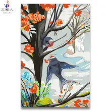 Ласточки и дерево цифры картина-Раскраска по номерам животные Дети иллюстратор масло рисунок на холсте по номерам с комплектами пакет