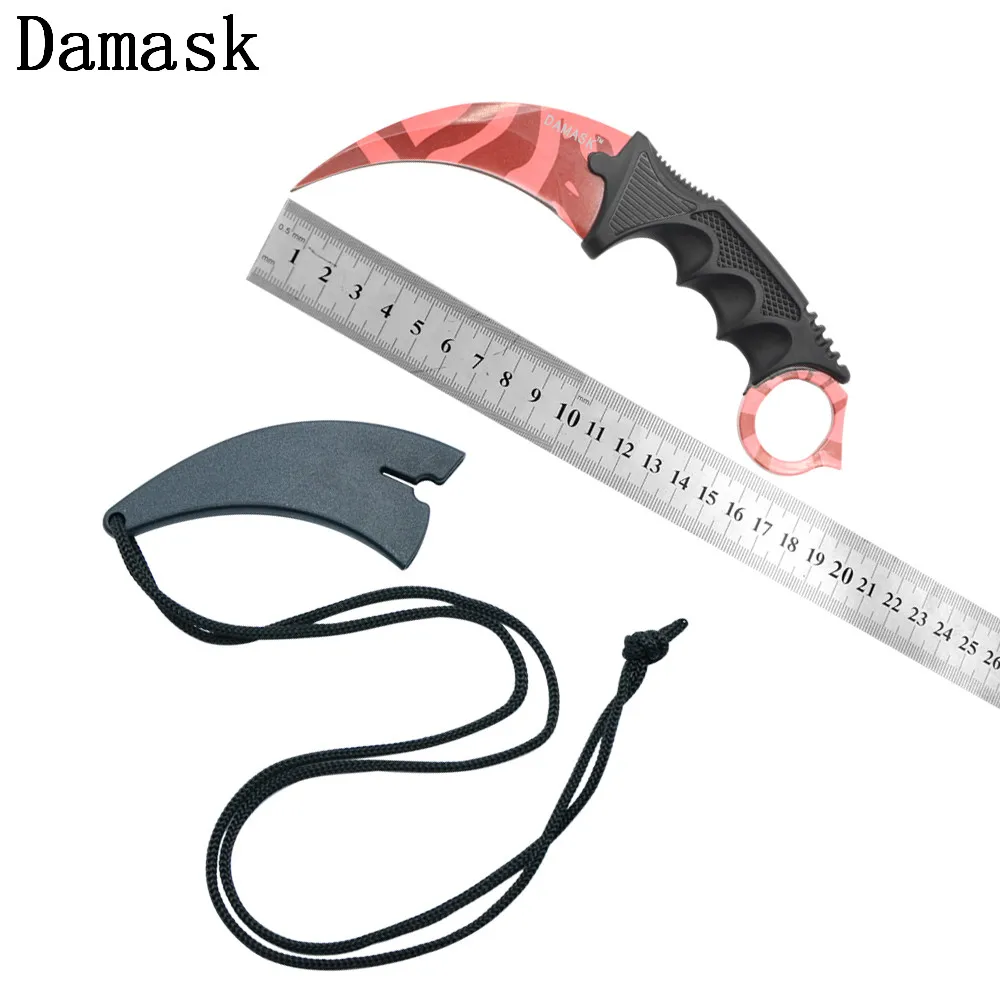 

Damask CSGO Counter Strike Karambit Pink Pattern Outdoor Knives Hunting Knives Camping Knife Survival Camping Tools Hot Sale
