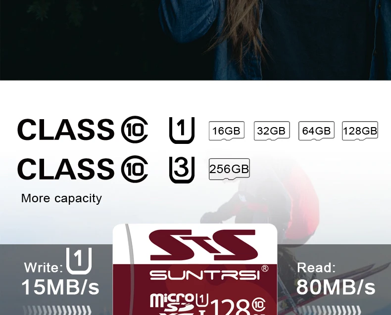 Suntrsi Microsd SD карта класс 10 16 ГБ 32 ГБ 64 ГБ реальная емкость 128 Гб карта памяти высокая скорость 256 ГБ до 95 МБ/с./с 4K видео