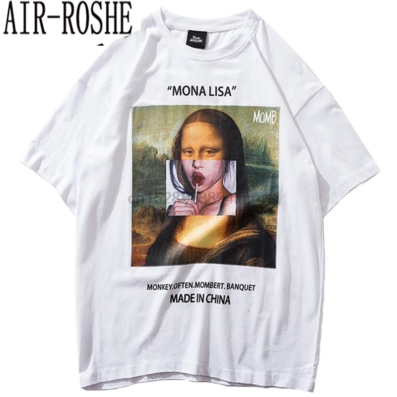 

Summer 2019 Hip Hop T Shirt Streetwear Men Funny Mona Lisa T-Shirt Cotton Fashion Harajuku Tshirt Short Sleeve Tops Tees Hipster