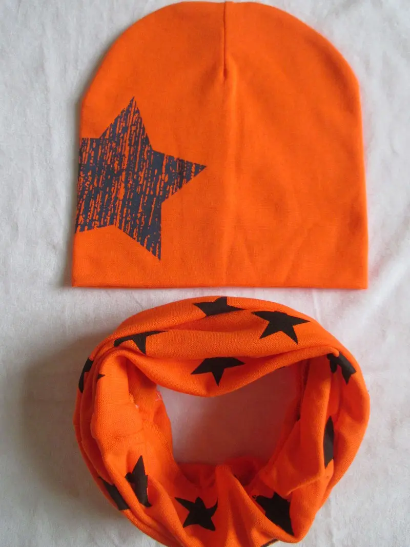 Bnaturalwell модная Круглая Шапка со звездами набор шапки и шарфа комплект из 2 предметов шапка для малыша Детская Весенняя теплая вязаная шапка 1 комплект H773D - Цвет: H060  Orange