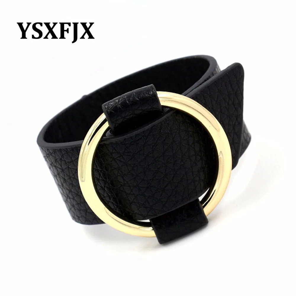 

YSXFJX New Personality Adjustable Opening Metal Bracelet Handsome PU Imitation Leather Bracelet Fashion Wild Wide Bracelet
