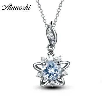 

AINUOSHI 0.8ct Round Cut Sky Blue Natural Topaz Pendant Necklace Lucky Star 925 Sterling Silver Chain Women Fine Jewelry Gift