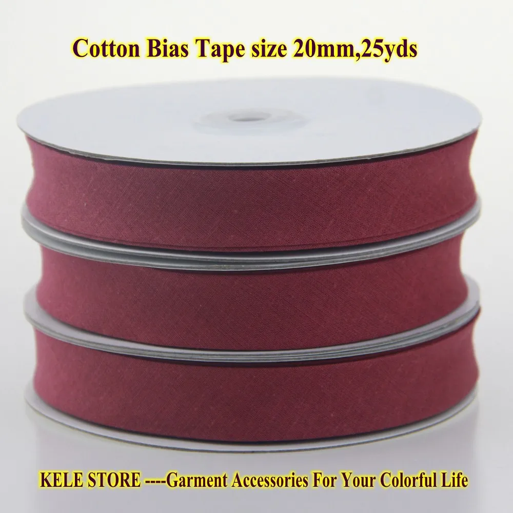 

Free shipping KELE STORE 100% Cotton Bias tape,bias binding tape size: 20mm, width:3/4",2cm,25yds/lot dark red sewing edge tape