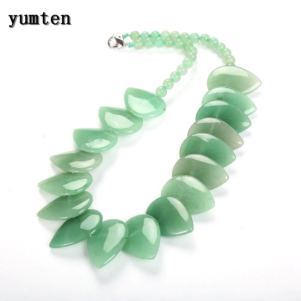 

Yumten Aventurine Leaf Necklace Green Jade Choker Women Flower Pendant Natural Stone crystal Genuine Gemstone Female Jewelry