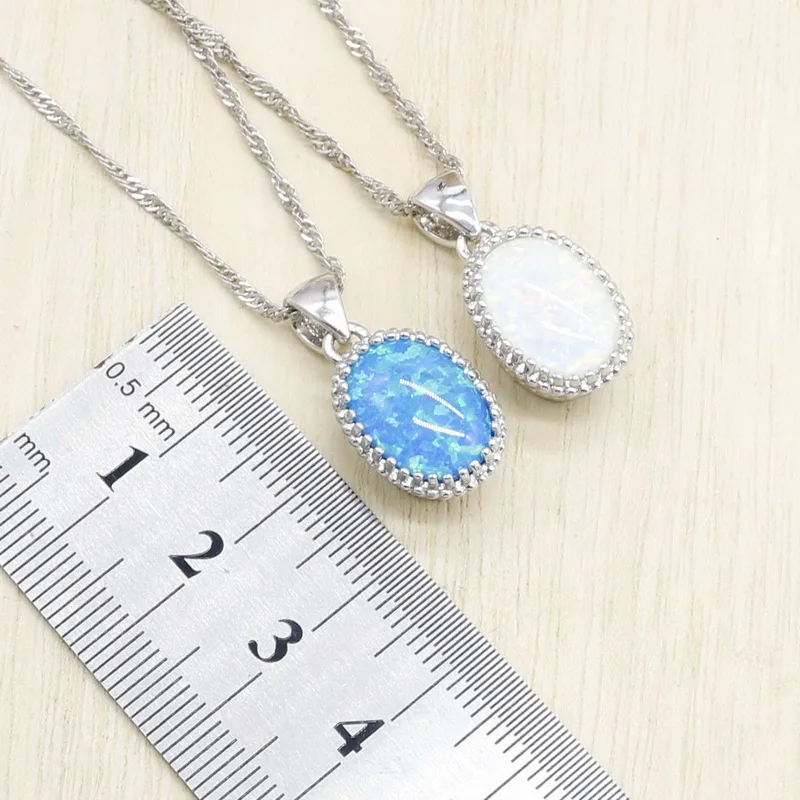 Blue White Opal Green Pink Zirocnia 925 Silver Necklace Pendant For Women 4 colors Gift Jewelry