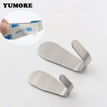

YUMORE 10PCS Stainless Steel Single J Shaped Adhesive Wall Door Hook Strong Stick Robe Coat Clothes Hooks Hanger