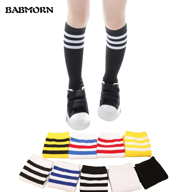 Kids Knee High Socks For Girls Boys Football Stripes Cotton Sports Old School White Socks Skate Children Baby Long Tube Leg Warm