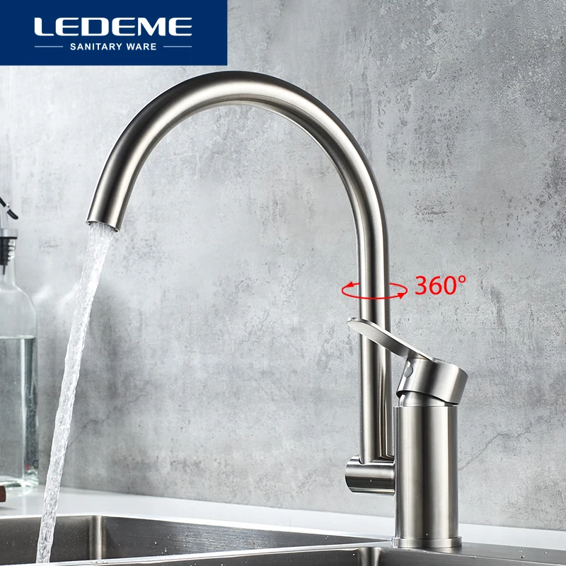 LEDEME Stainless Steel Kitchen Faucets Kitchen Mixer Brushed Single Holder Single Hole Faucet for Kitchen Sink Tap L74003