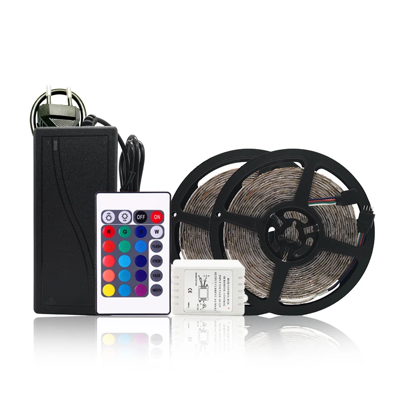 

1/2Pcs 5M 3528RGB 300 LEDs Strip Light Waterproof LED String Light With 24 Keys Remote Controller Color Changing Power Adapter