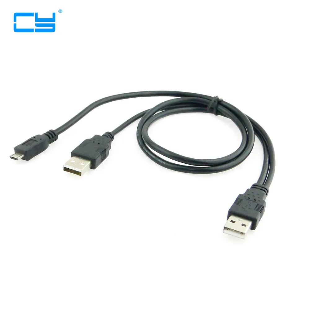 

MIcro USB 5PIN Y cable Data to USB 2. 0 2 Two dual A Type Male with usb power supply charge for 2.5" Mobile Hard Disk Drive HDD