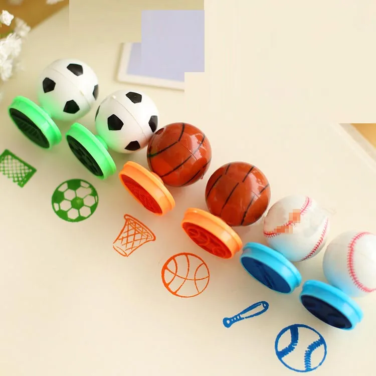 

Sport Football Ball Volleyball Basketball Stamper School Praise Reward Sticker DIY Ink Pad Stationery Birthday Gift