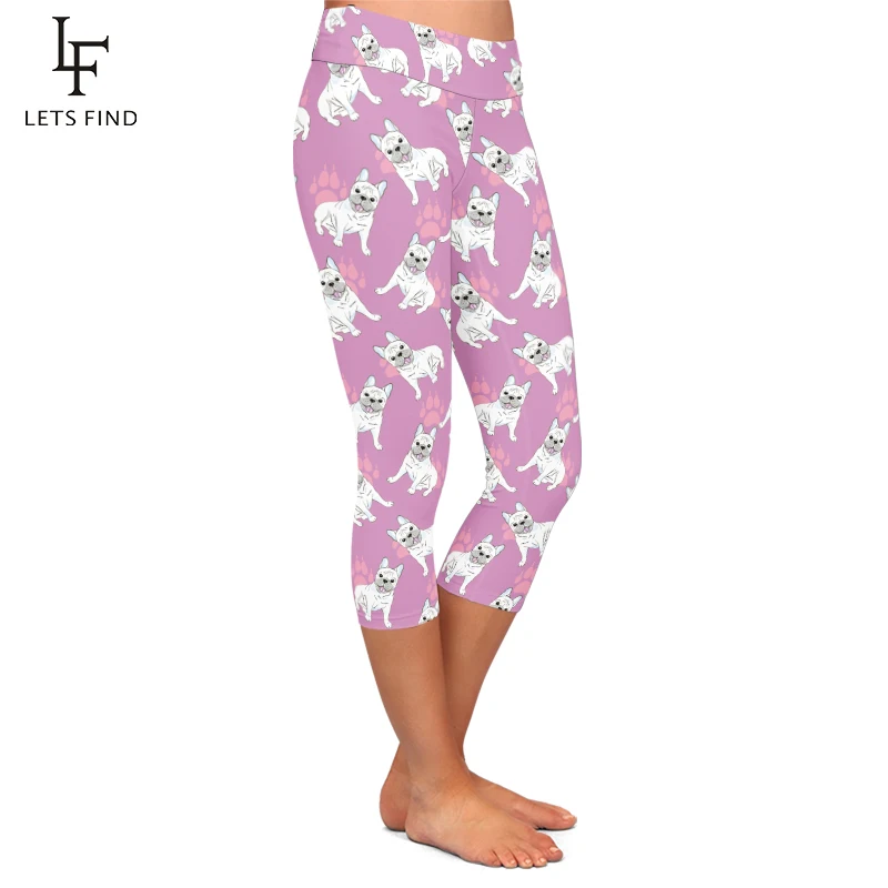 LETSFIND Push Up Milk Silk Printing Fitness Capri Leggings Women High Waist Elastic 3D Cartoon Dogs Printed Slim Female Leggings