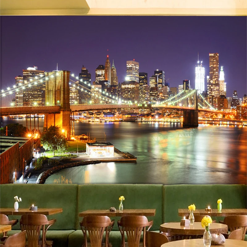 3D Mural Wallpaper Living Room Decoration Papel De Parede Modern City Night View Large Custom Photo Mural Wall Paper Bedroom beibehang aesthetic city night background wall custom large mural green wallpaper papel de parede para quarto
