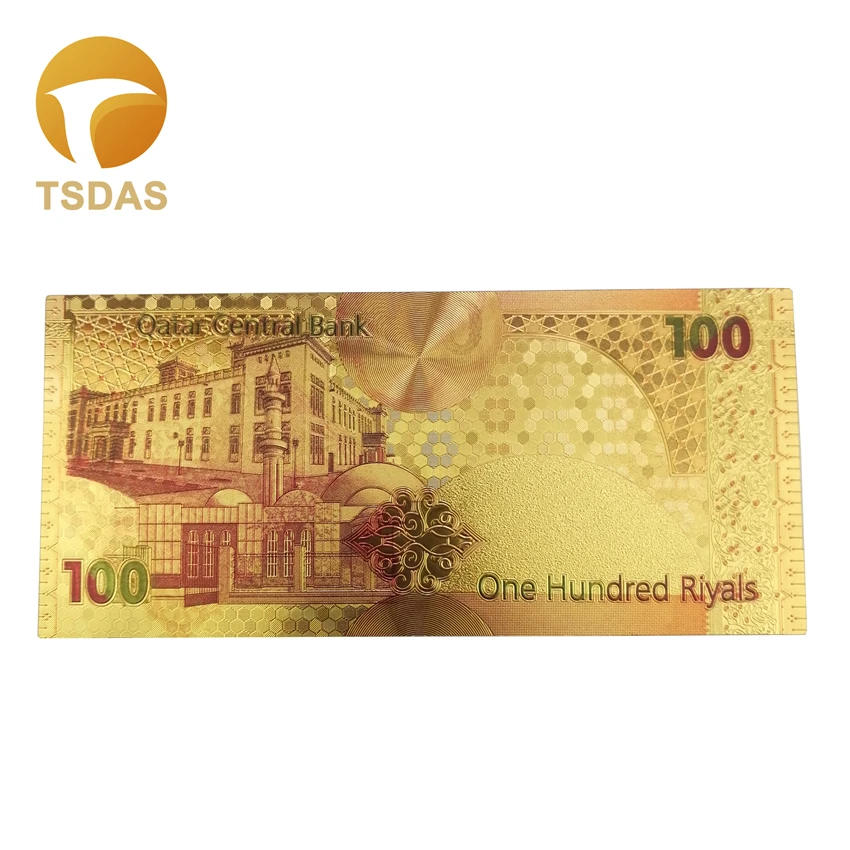 1 шт Позолоченные Катар банкнот 100 риалов с покрытыем цвета чистого 24 каратного золота БАНКНОТ цветное украшение купюр