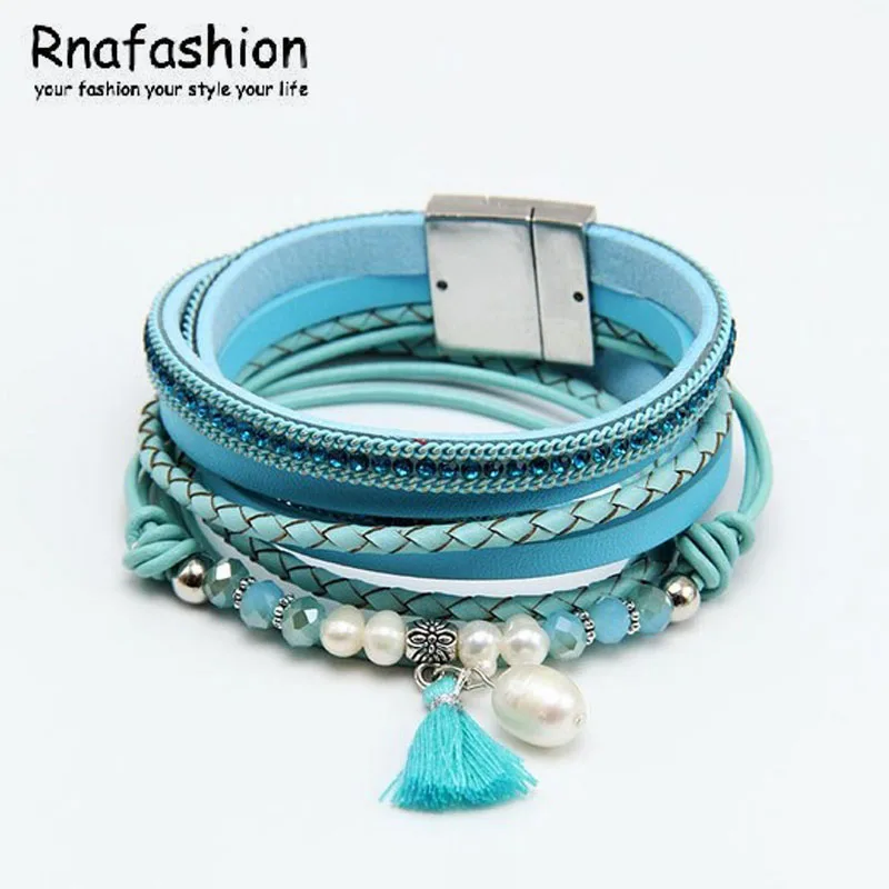 RNAFASHION ювелирный браслет браслеты для Для женщин Для мужчин Pulseira Feminina кожаный браслет, бусы имитация очарование