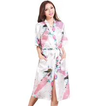 High Quality White Women’s Silk Robe Gown Sexy Intimate Lingerie Vintage Kimono Kaftan Flower Pijamas S M L XL XXL XXXL Z007