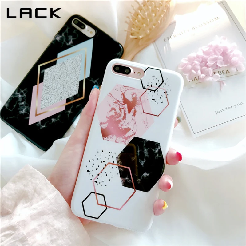 

LACK Luxury Marble Phone Cases For iphone 7 6 6s 8 Plus Soft IMD Slim Shell Case For iphone X Cover Stylish Cute Geometry Coque