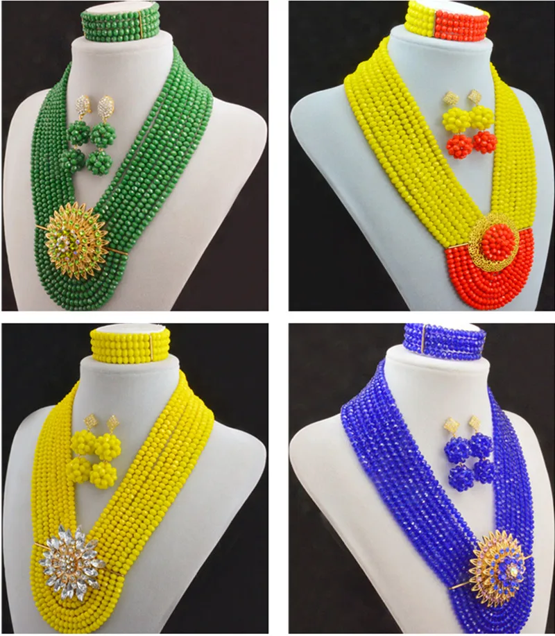 

2016 New Nigerian Wedding African Beads Jewelry Set Crystal Gold Beads Costume Necklace Jewelry Set Free Shipping WB811