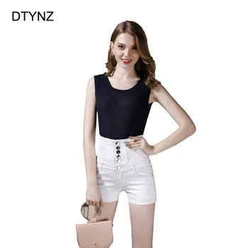 

DTYNZ 2018 Jeans Pants Women Casual Button Pencil Girls Denim Pant Shorts High Waist Summer Big Size Hot pants Lace Up White