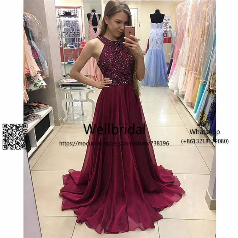 

Burgundy 2017 Off Shoulder Prom Dresses Long with Crystals Beaded Draped Chiffon Evening dress Formal Long Women Prom Gown